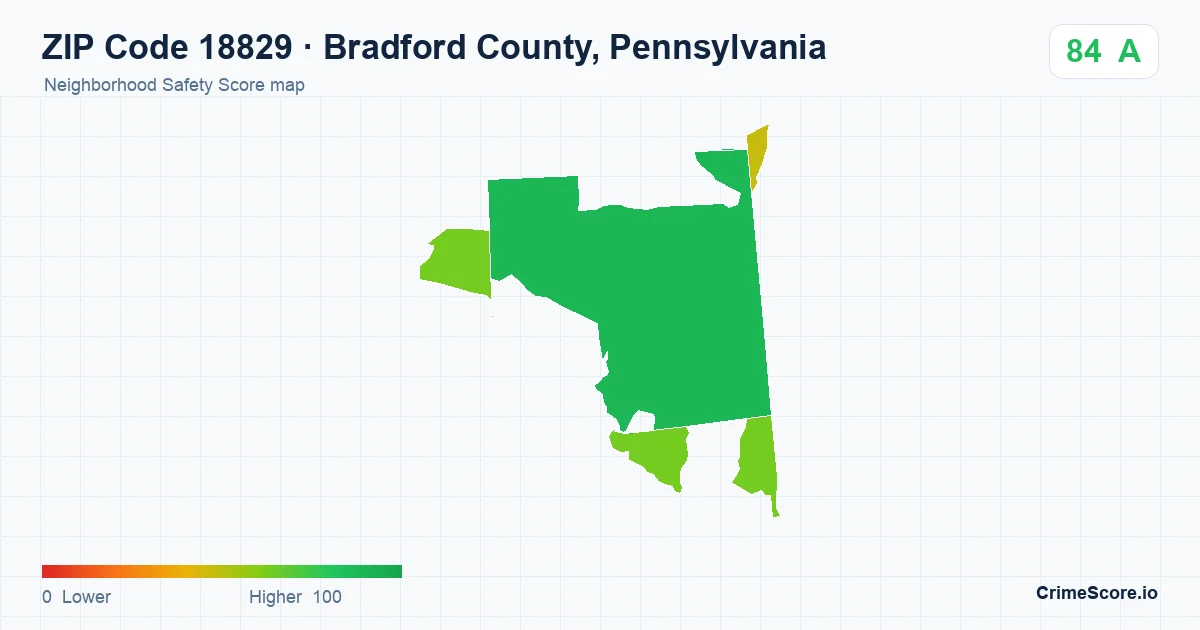 ZIP Code 18829 in Bradford County, Pennsylvania neighborhood Safety Score map