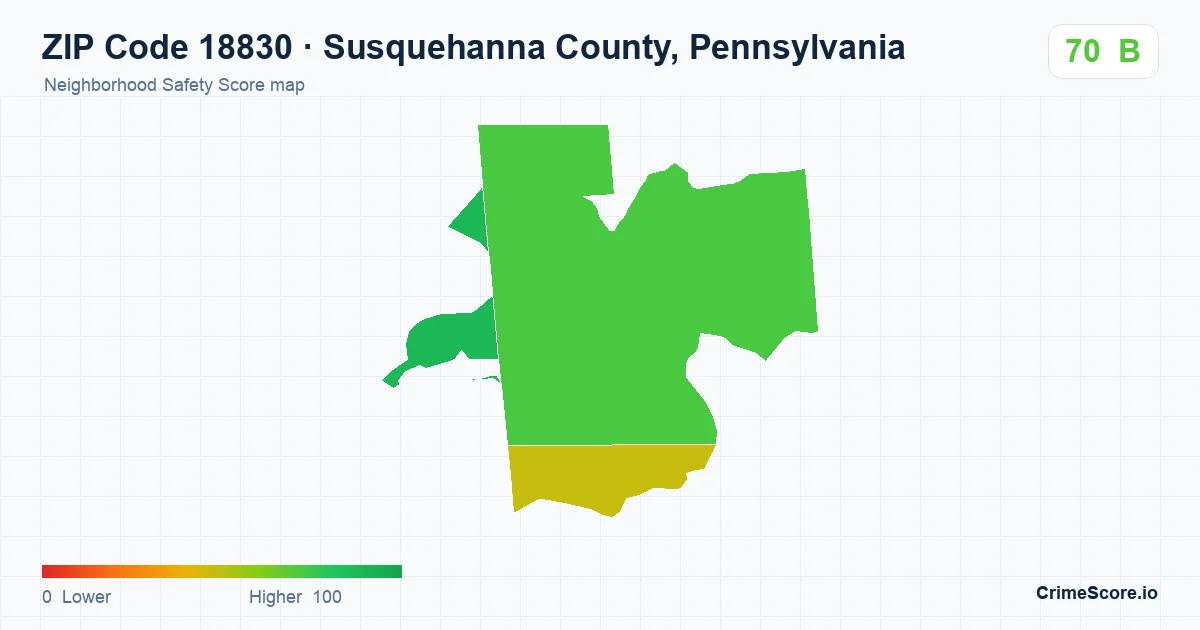 ZIP Code 18830 in Susquehanna County, Pennsylvania neighborhood Safety Score map