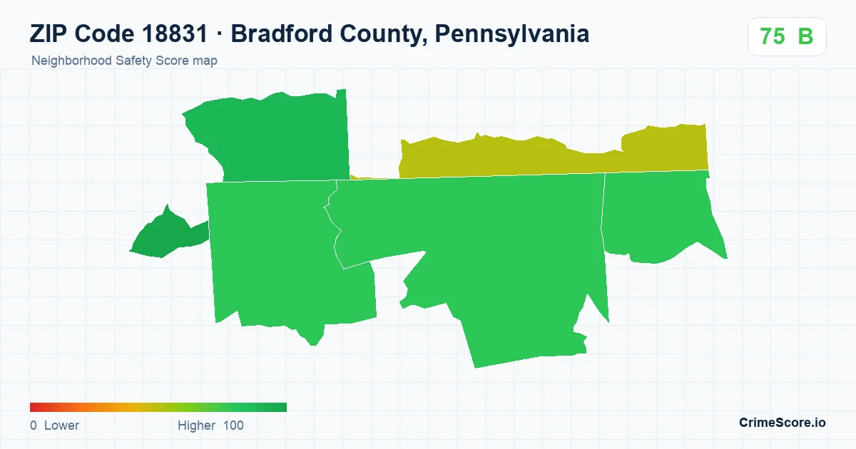 ZIP Code 18831 in Bradford County, Pennsylvania neighborhood Safety Score map
