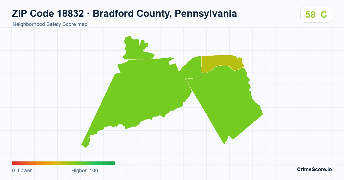 ZIP Code 18832 in Bradford County, Pennsylvania neighborhood Safety Score map