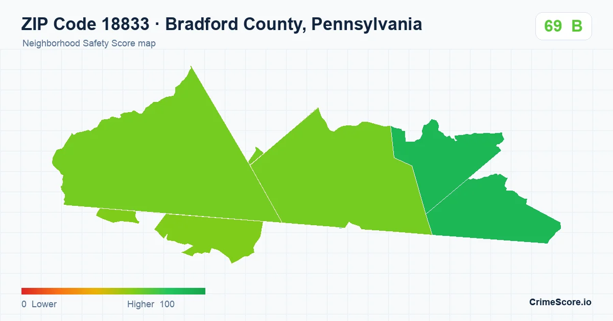 ZIP Code 18833 in Bradford County, Pennsylvania neighborhood Safety Score map