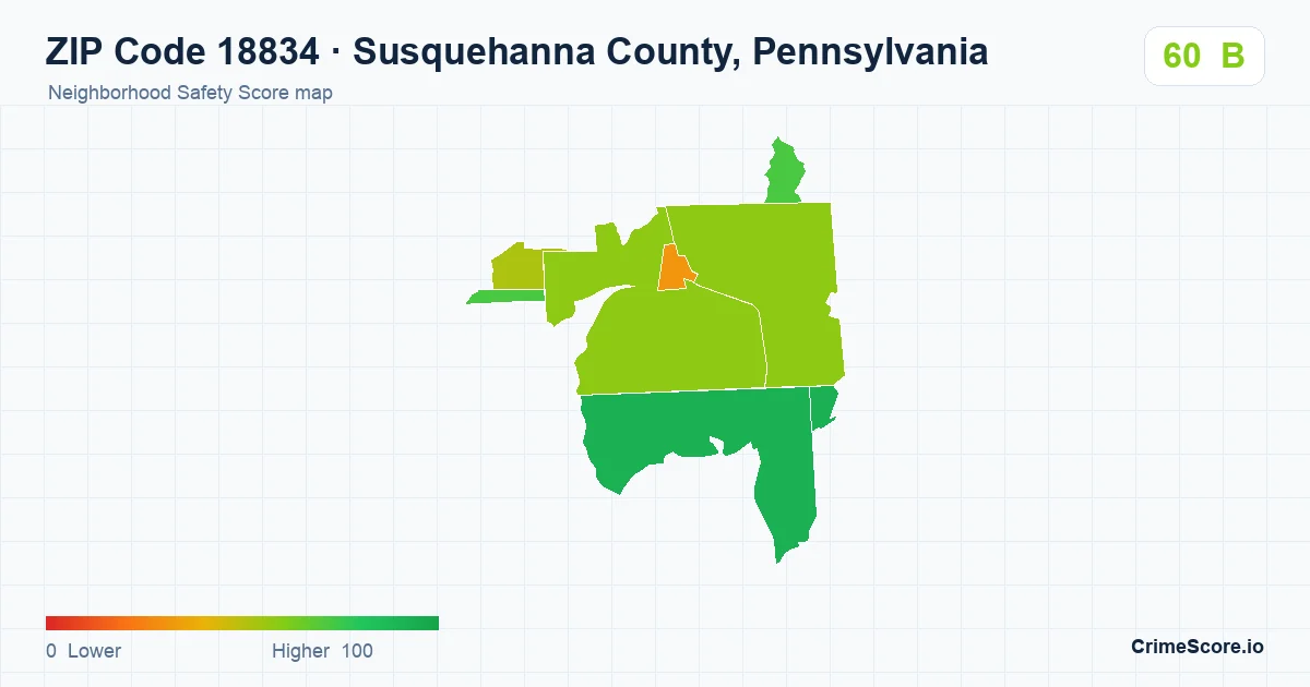 ZIP Code 18834 in Susquehanna County, Pennsylvania neighborhood Safety Score map