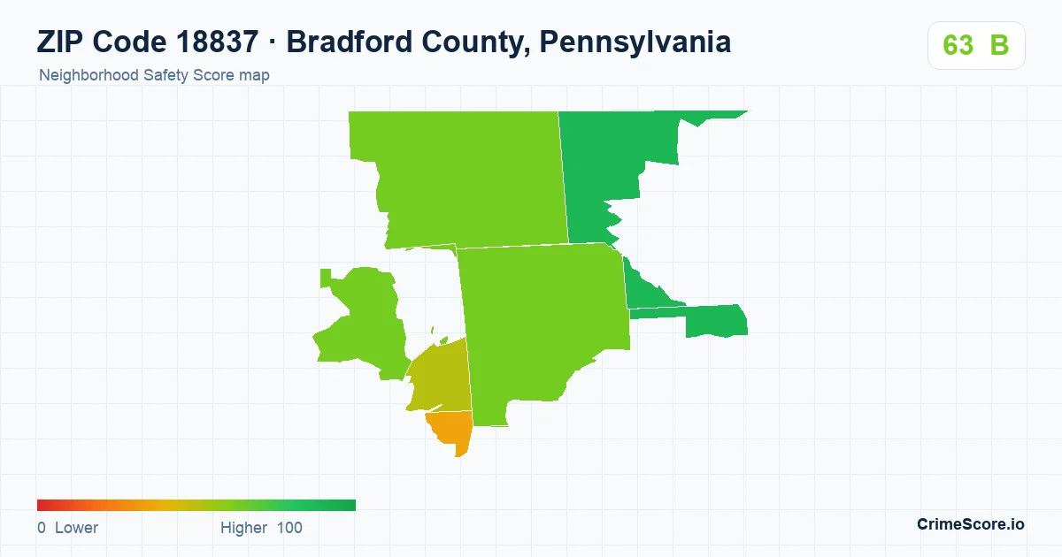 ZIP Code 18837 in Bradford County, Pennsylvania neighborhood Safety Score map