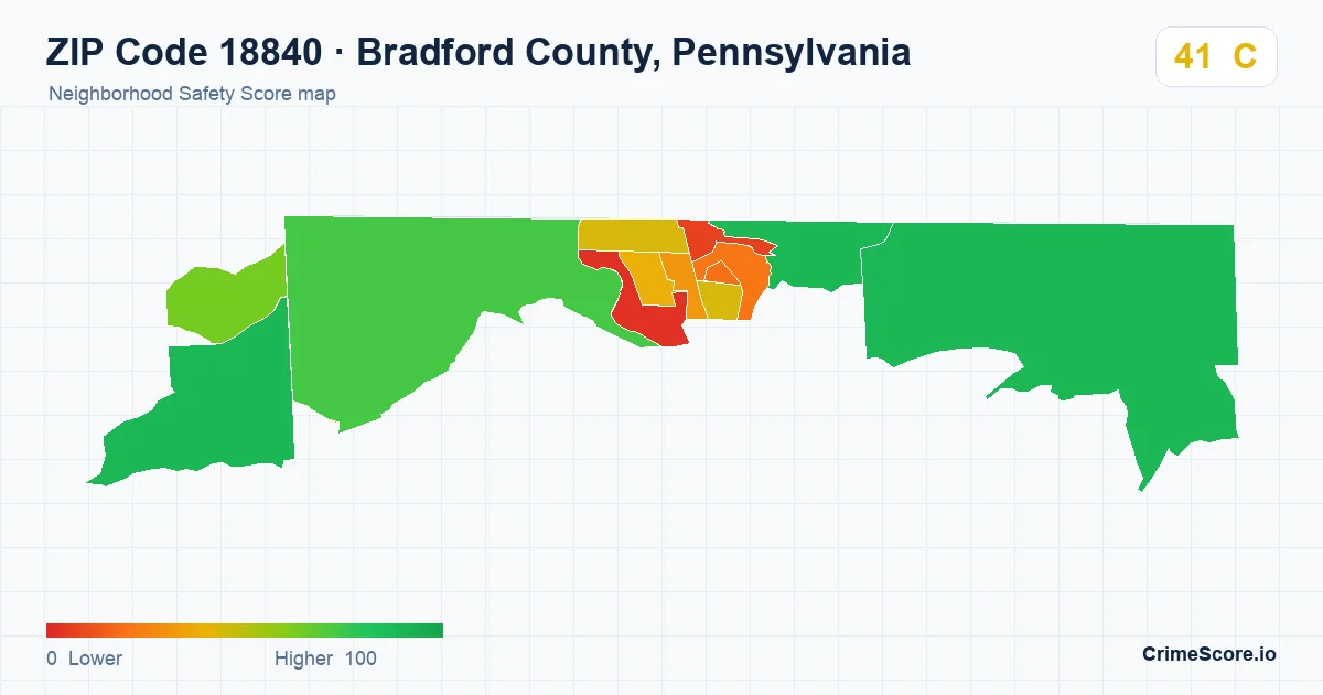 ZIP Code 18840 in Bradford County, Pennsylvania neighborhood Safety Score map