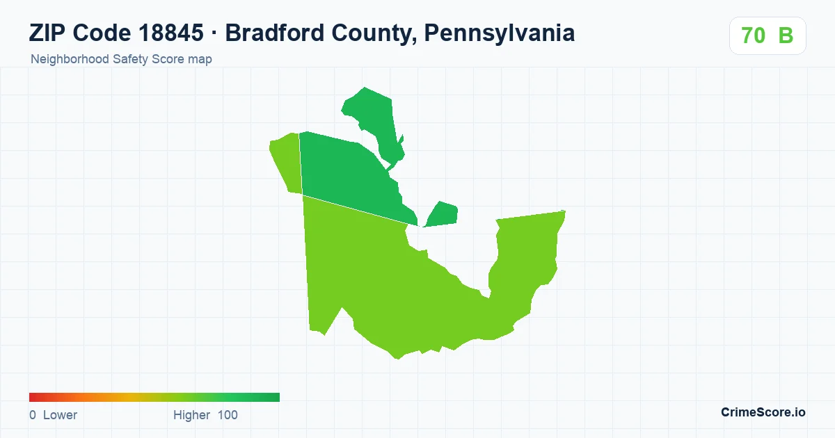 ZIP Code 18845 in Bradford County, Pennsylvania neighborhood Safety Score map