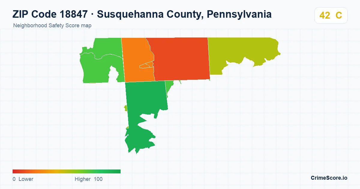 ZIP Code 18847 in Susquehanna County, Pennsylvania neighborhood Safety Score map
