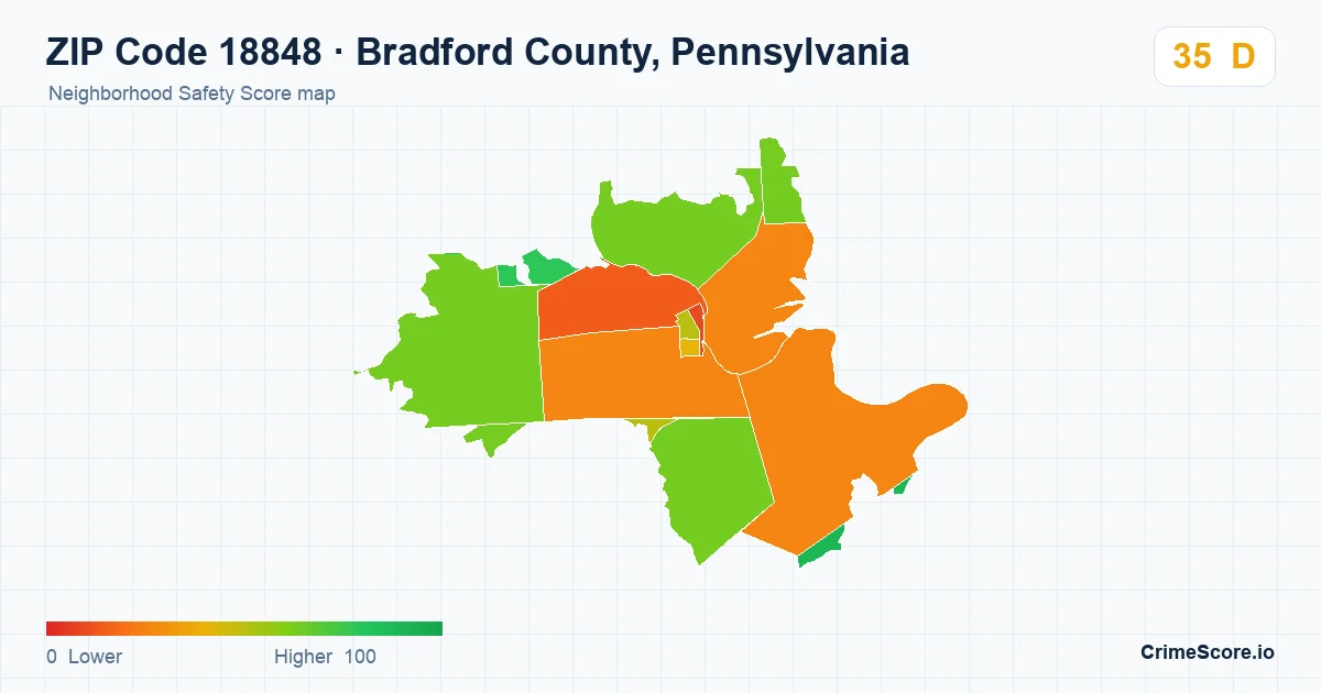 ZIP Code 18848 in Bradford County, Pennsylvania neighborhood Safety Score map