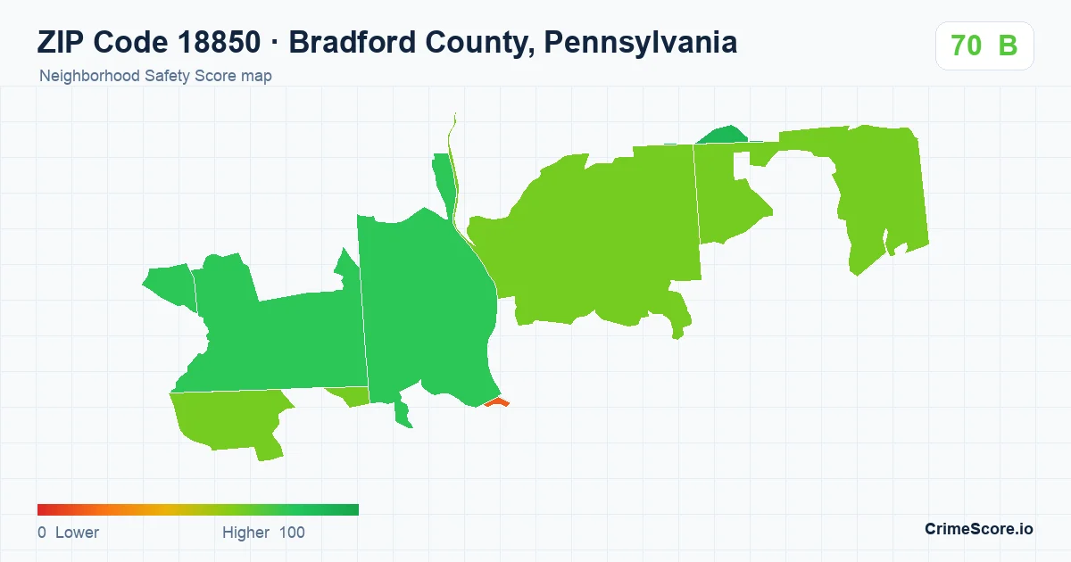 ZIP Code 18850 in Bradford County, Pennsylvania neighborhood Safety Score map