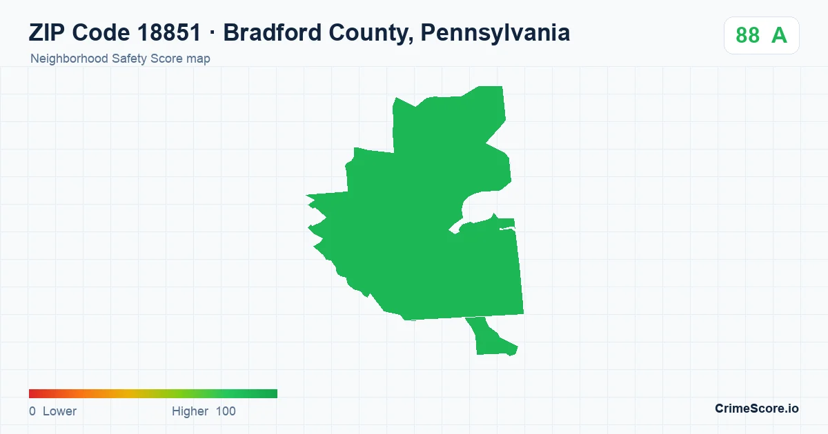 ZIP Code 18851 in Bradford County, Pennsylvania neighborhood Safety Score map