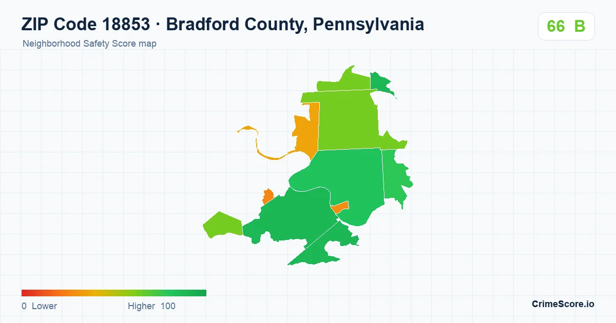 ZIP Code 18853 in Bradford County, Pennsylvania neighborhood Safety Score map