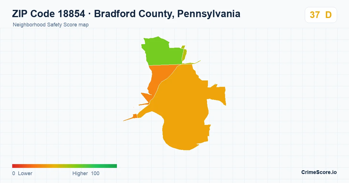 ZIP Code 18854 in Bradford County, Pennsylvania neighborhood Safety Score map