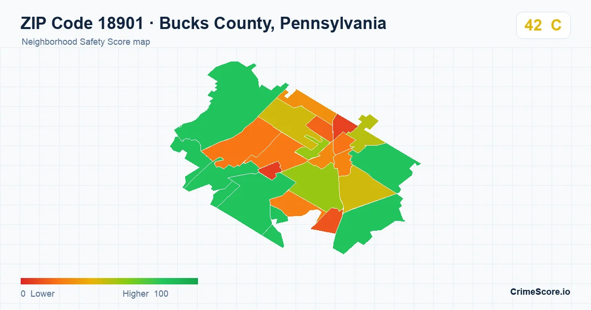 ZIP Code 18901 in Bucks County, Pennsylvania neighborhood Safety Score map