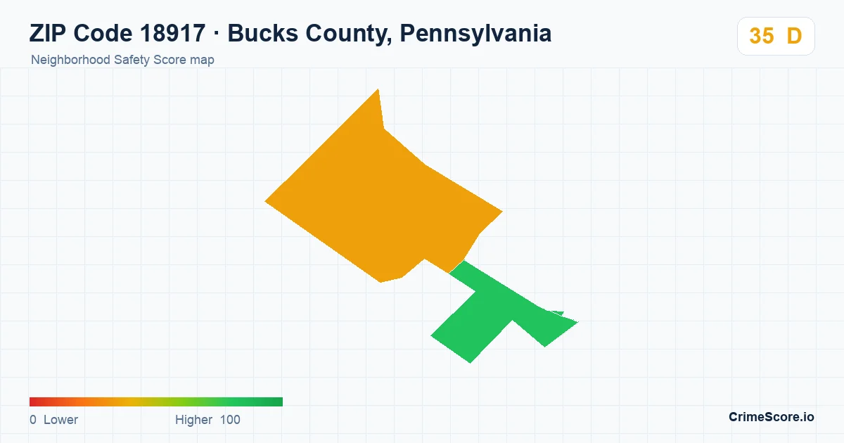 ZIP Code 18917 in Bucks County, Pennsylvania neighborhood Safety Score map