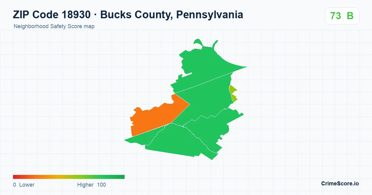 ZIP Code 18930 in Bucks County, Pennsylvania neighborhood Safety Score map