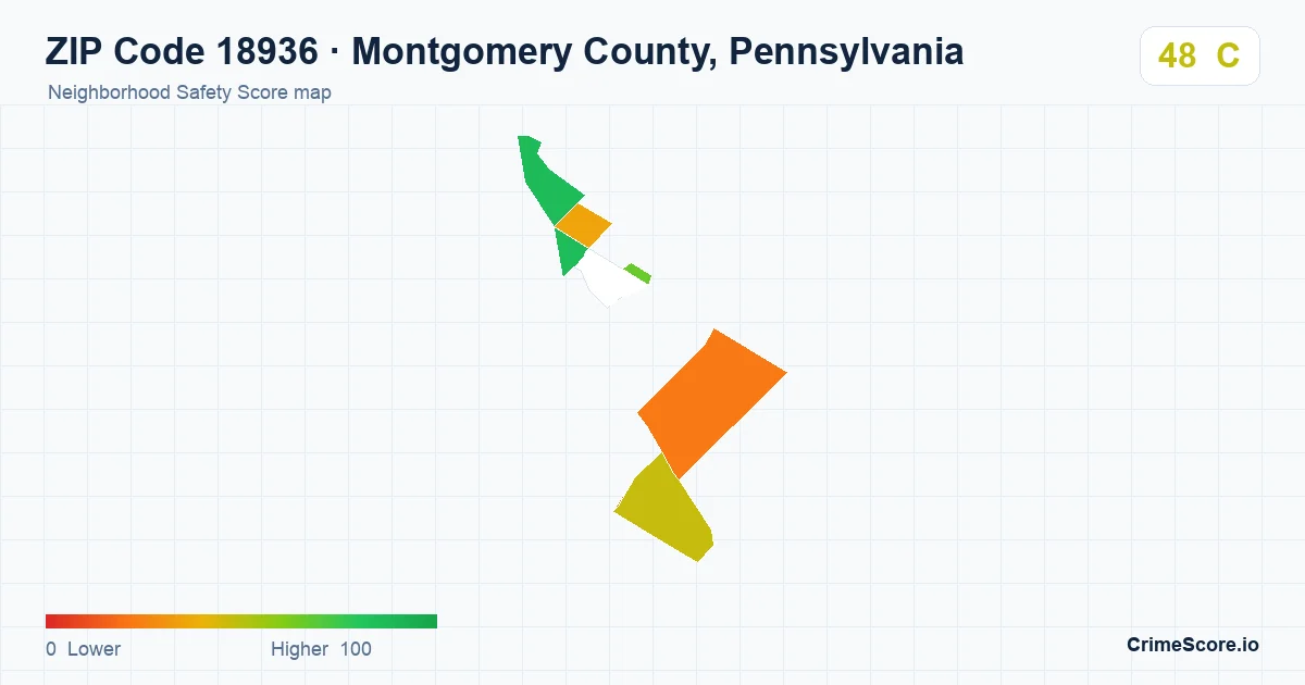 ZIP Code 18936 in Montgomery County, Pennsylvania neighborhood Safety Score map