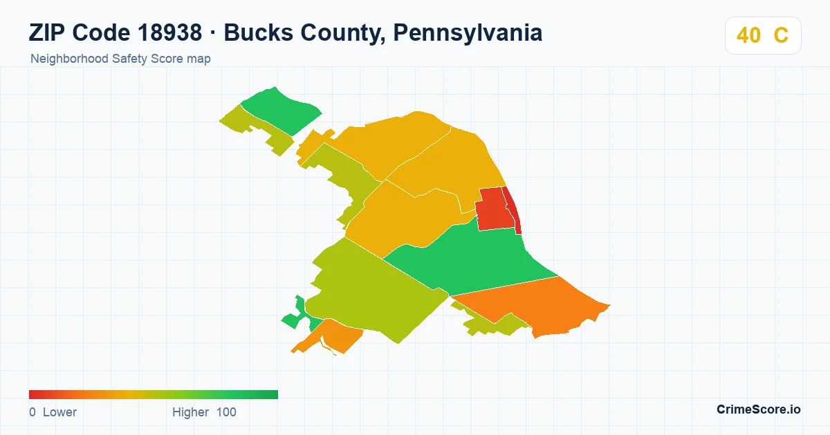 ZIP Code 18938 in Bucks County, Pennsylvania neighborhood Safety Score map