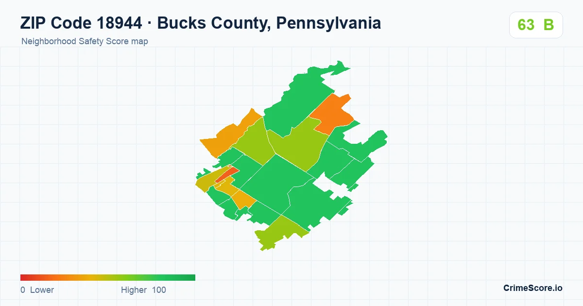 ZIP Code 18944 in Bucks County, Pennsylvania neighborhood Safety Score map