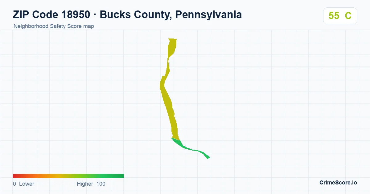 ZIP Code 18950 in Bucks County, Pennsylvania neighborhood Safety Score map