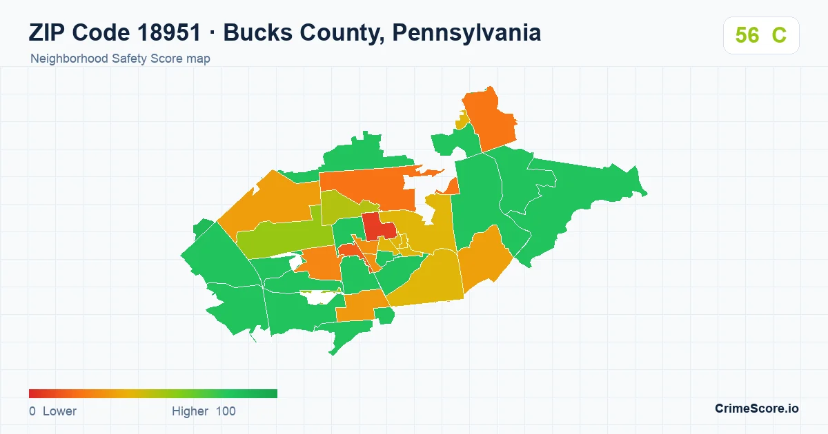 ZIP Code 18951 in Bucks County, Pennsylvania neighborhood Safety Score map