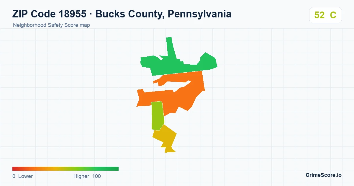 ZIP Code 18955 in Bucks County, Pennsylvania neighborhood Safety Score map