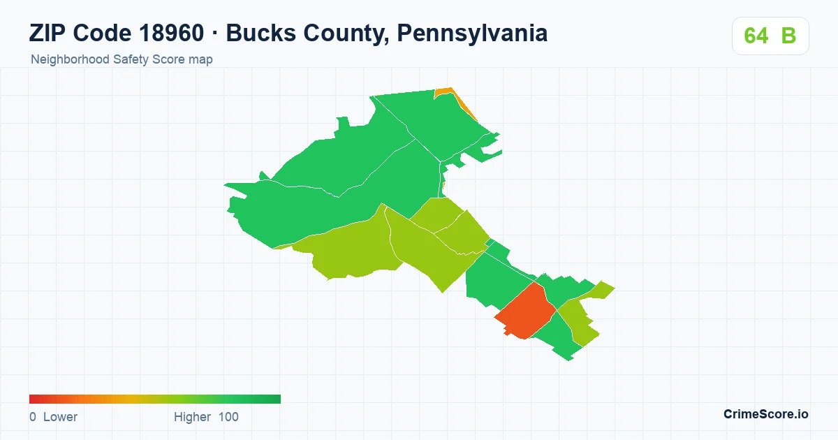 ZIP Code 18960 in Bucks County, Pennsylvania neighborhood Safety Score map