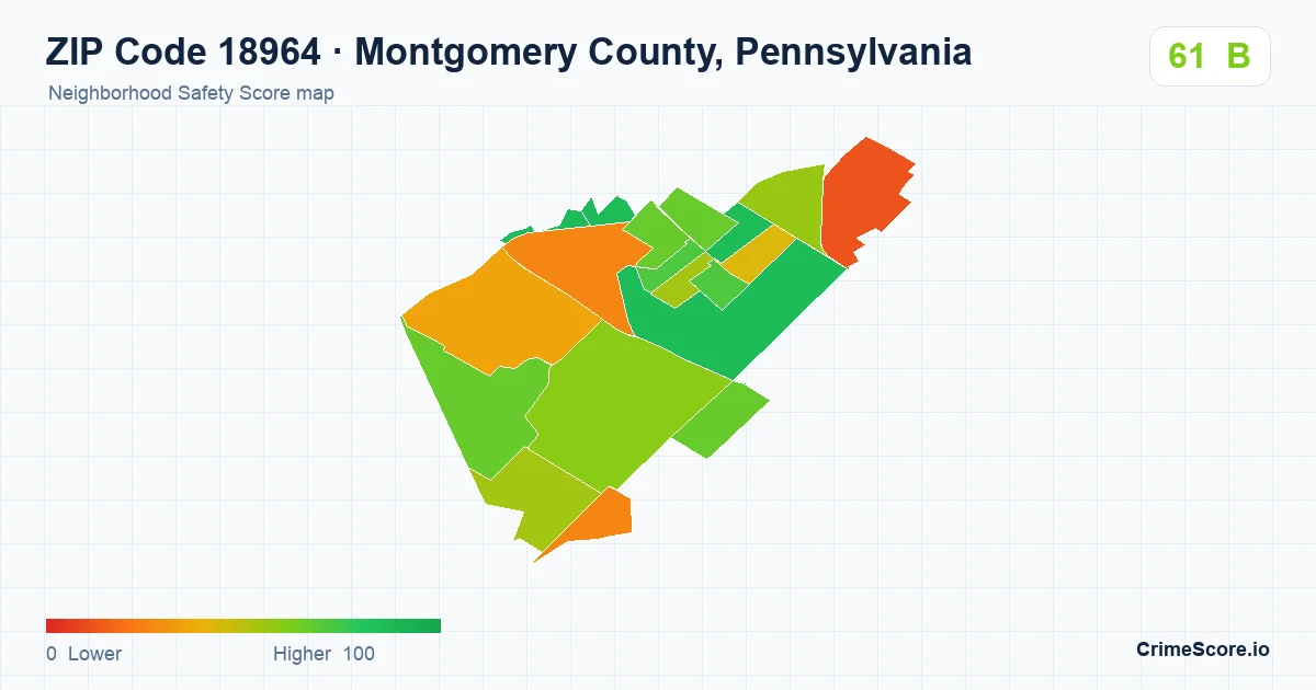 ZIP Code 18964 in Montgomery County, Pennsylvania neighborhood Safety Score map