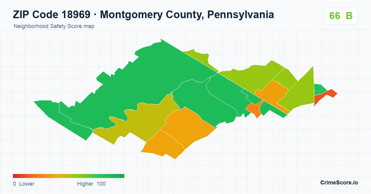 ZIP Code 18969 in Montgomery County, Pennsylvania neighborhood Safety Score map