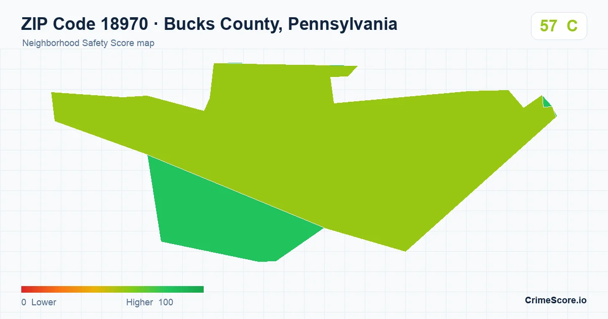 ZIP Code 18970 in Bucks County, Pennsylvania neighborhood Safety Score map