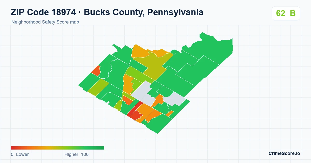 ZIP Code 18974 in Bucks County, Pennsylvania neighborhood Safety Score map