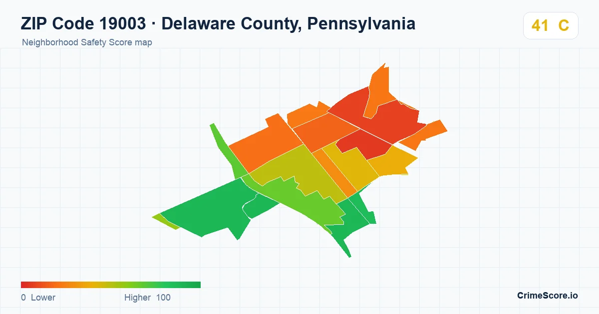 ZIP Code 19003 in Delaware County, Pennsylvania neighborhood Safety Score map