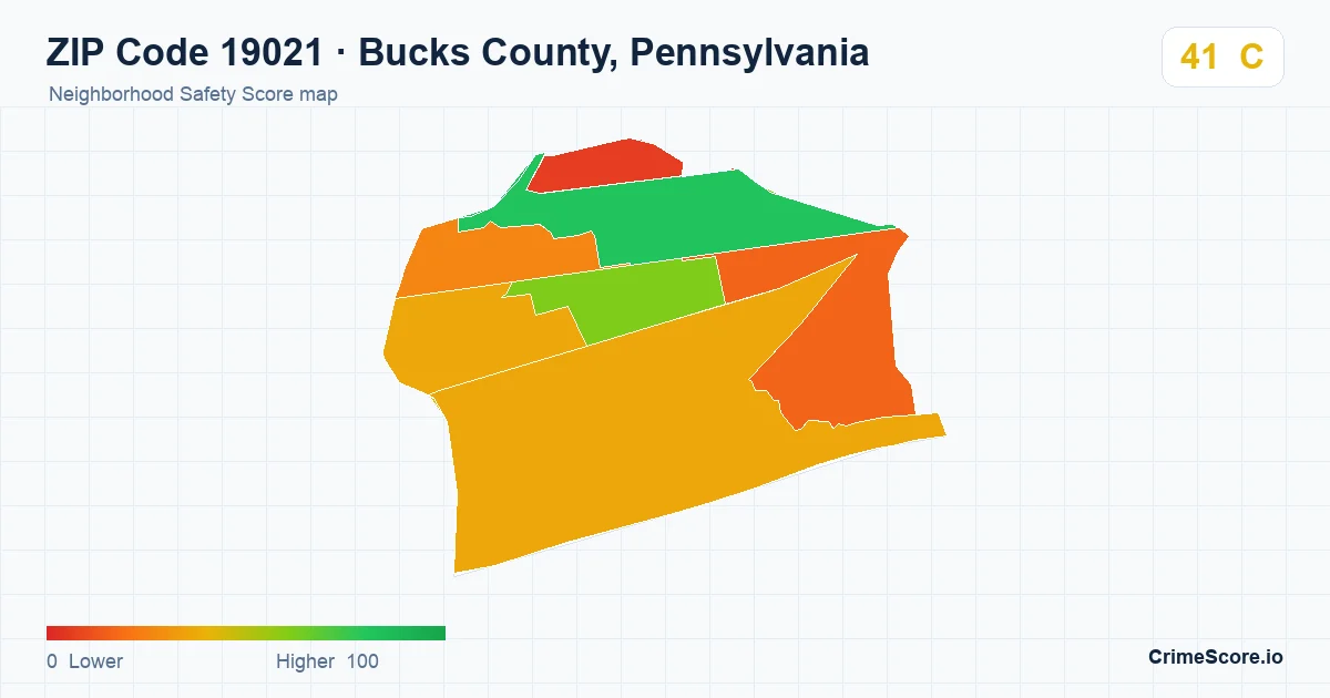 ZIP Code 19021 in Bucks County, Pennsylvania neighborhood Safety Score map