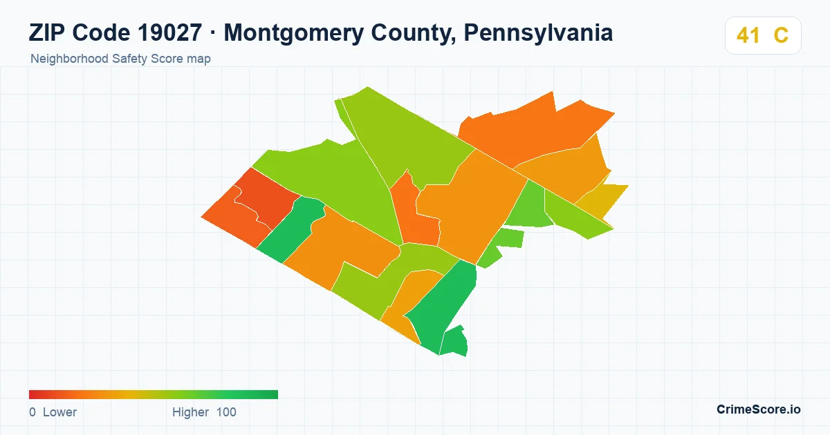 ZIP Code 19027 in Montgomery County, Pennsylvania neighborhood Safety Score map