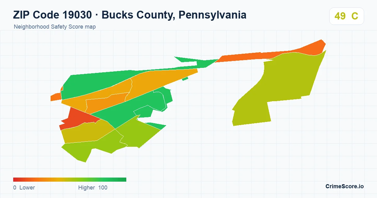 ZIP Code 19030 in Bucks County, Pennsylvania neighborhood Safety Score map