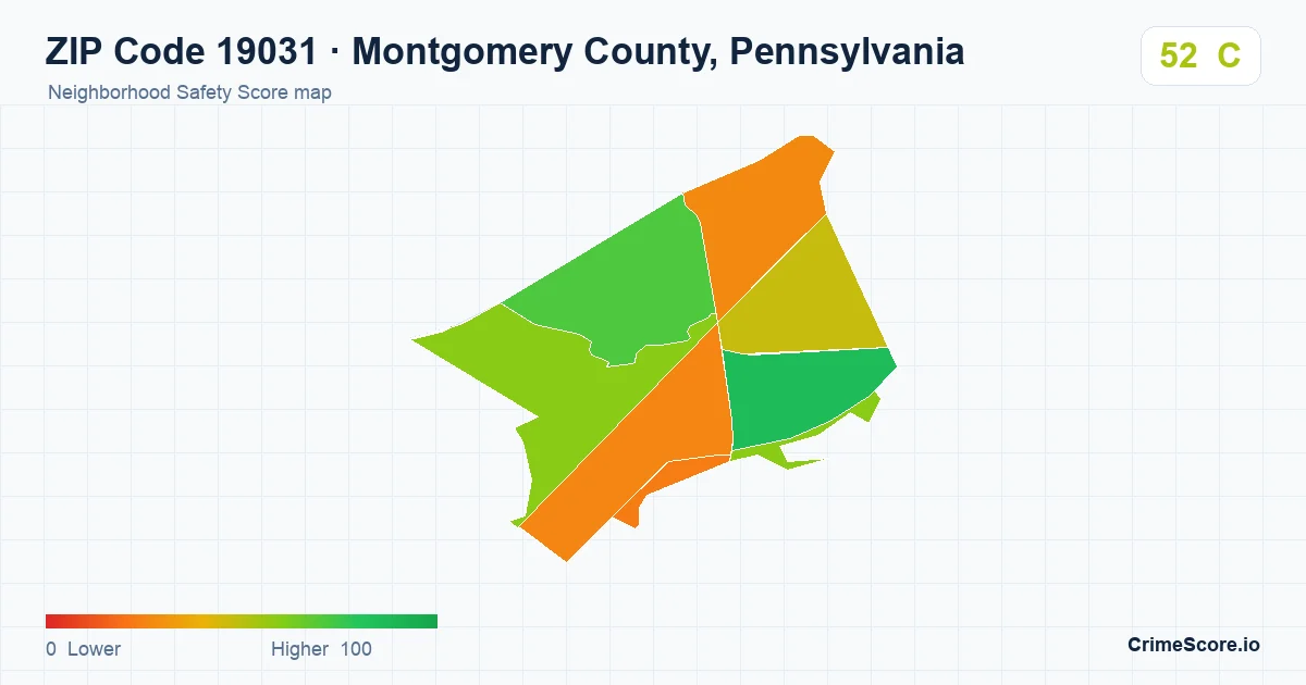 ZIP Code 19031 in Montgomery County, Pennsylvania neighborhood Safety Score map