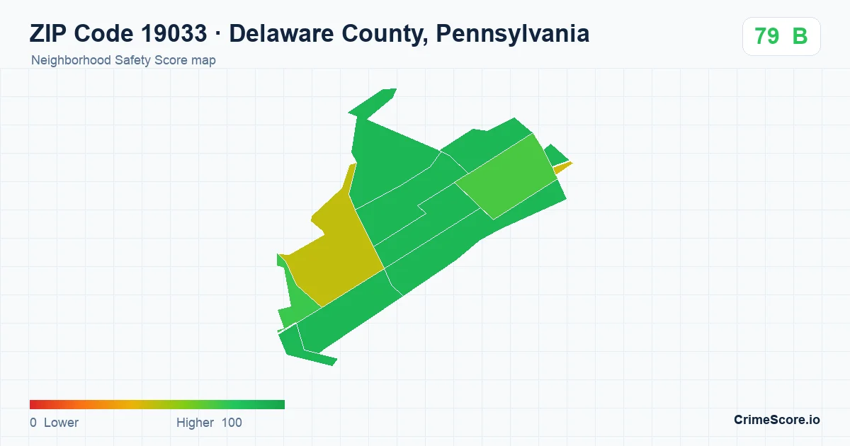 ZIP Code 19033 in Delaware County, Pennsylvania neighborhood Safety Score map
