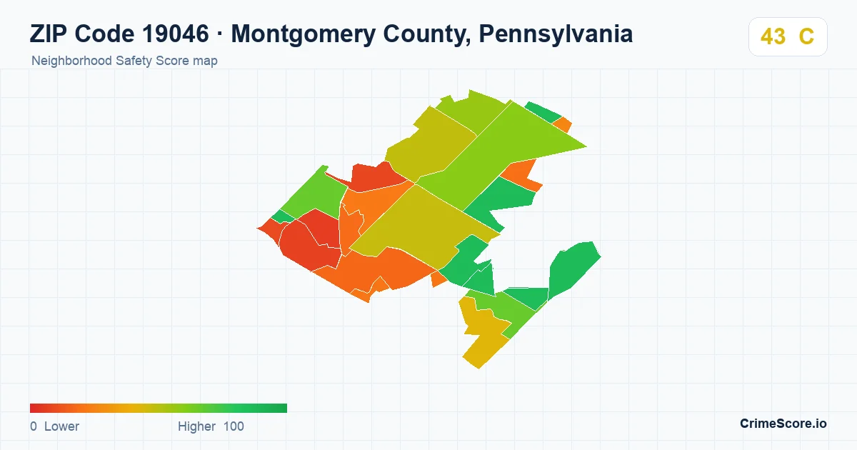 ZIP Code 19046 in Montgomery County, Pennsylvania neighborhood Safety Score map