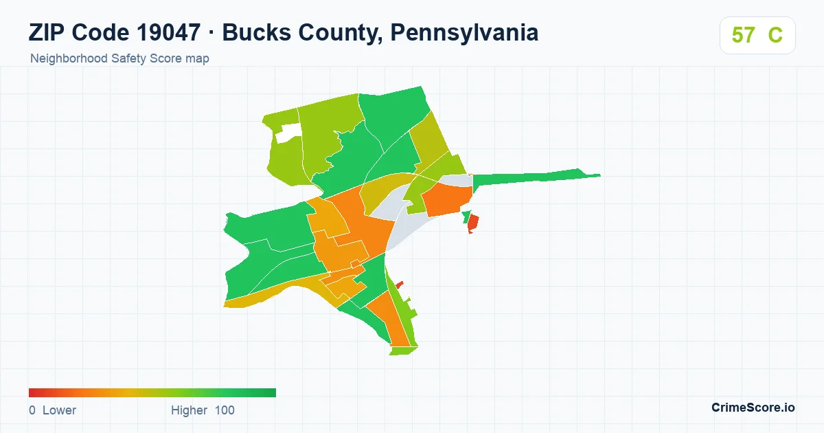 ZIP Code 19047 in Bucks County, Pennsylvania neighborhood Safety Score map