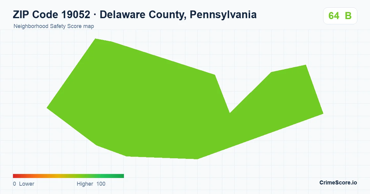 ZIP Code 19052 in Delaware County, Pennsylvania neighborhood Safety Score map