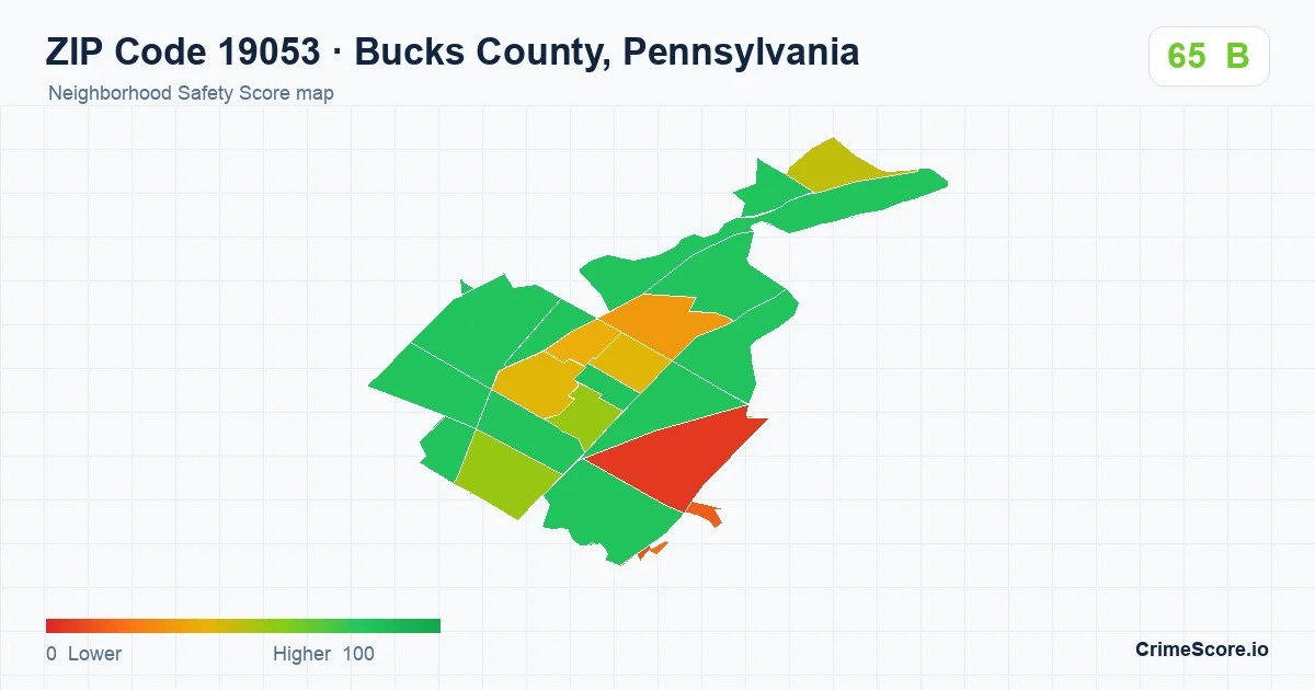 ZIP Code 19053 in Bucks County, Pennsylvania neighborhood Safety Score map