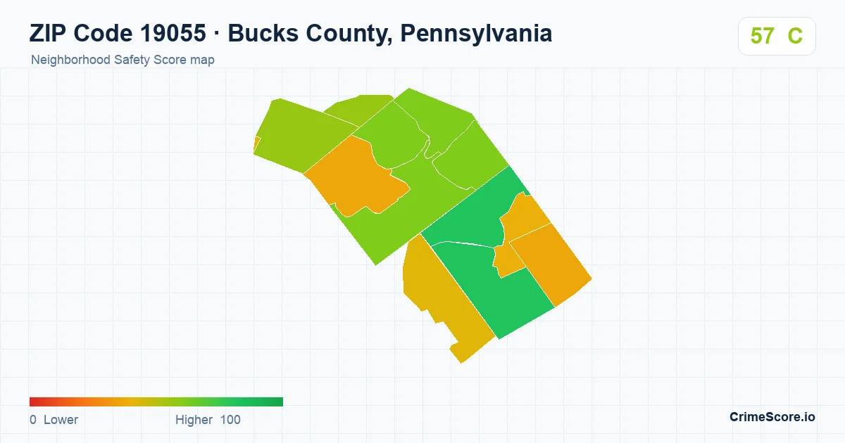 ZIP Code 19055 in Bucks County, Pennsylvania neighborhood Safety Score map