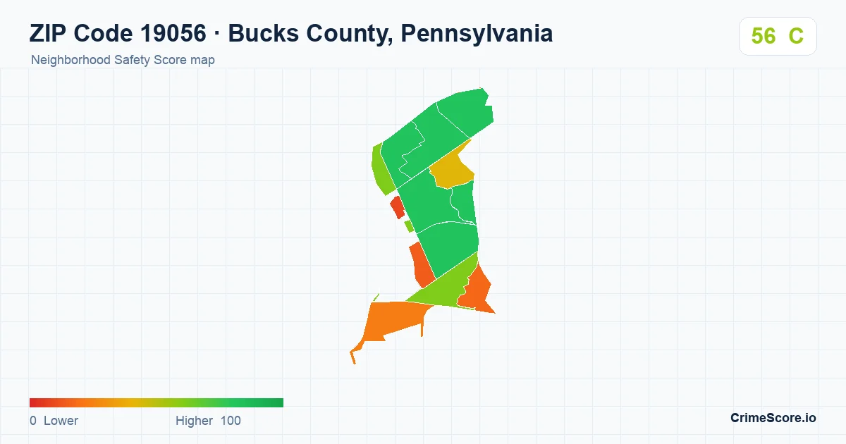 ZIP Code 19056 in Bucks County, Pennsylvania neighborhood Safety Score map