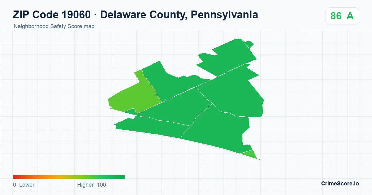 ZIP Code 19060 in Delaware County, Pennsylvania neighborhood Safety Score map