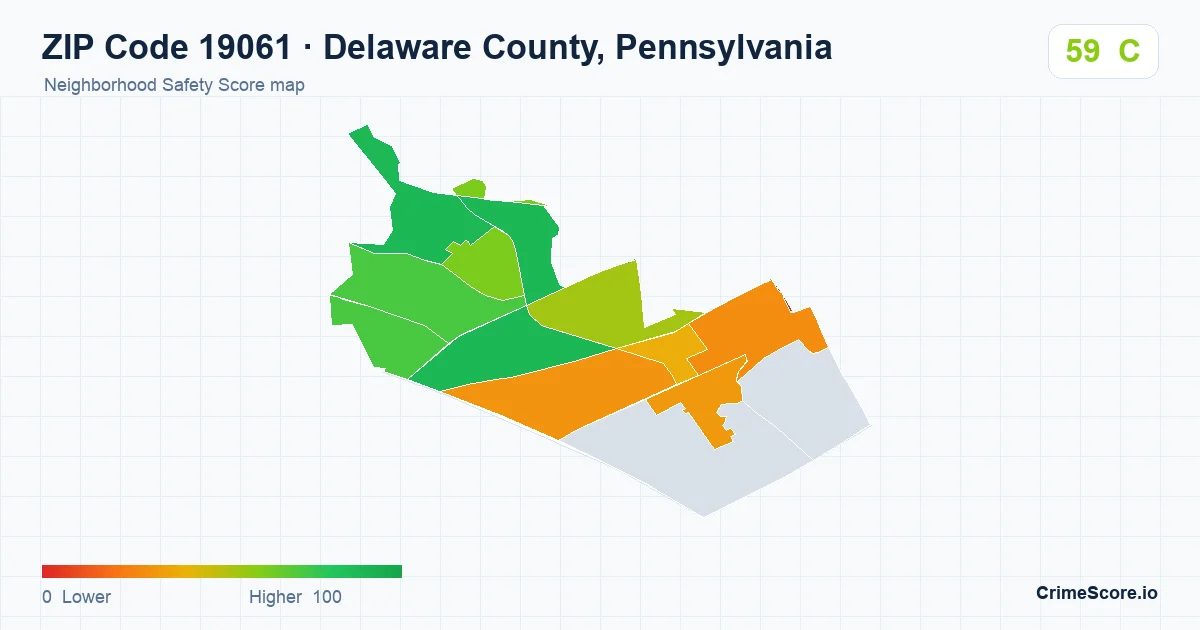 ZIP Code 19061 in Delaware County, Pennsylvania neighborhood Safety Score map