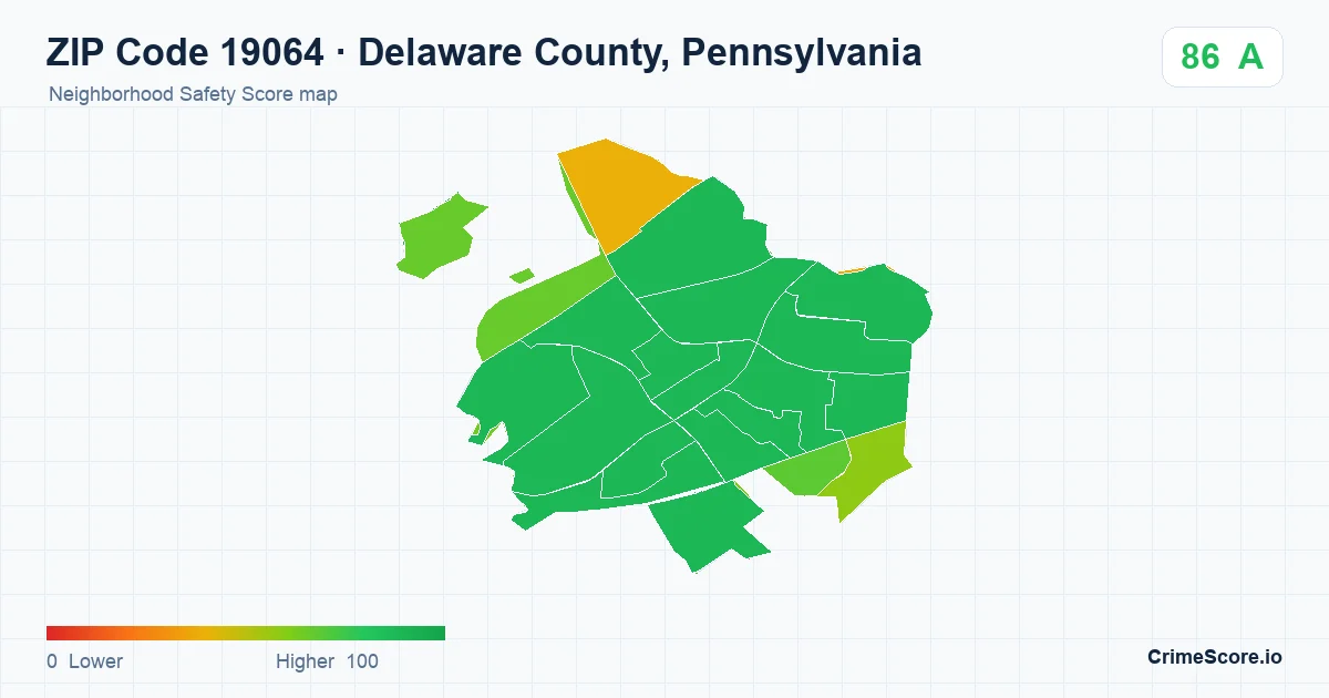 ZIP Code 19064 in Delaware County, Pennsylvania neighborhood Safety Score map
