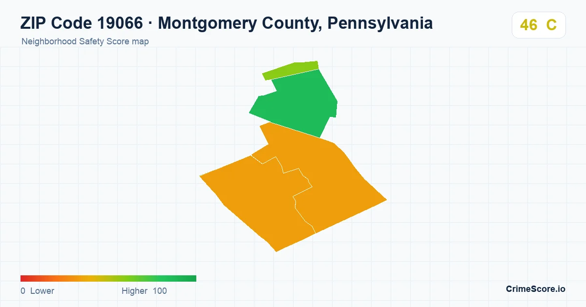ZIP Code 19066 in Montgomery County, Pennsylvania neighborhood Safety Score map