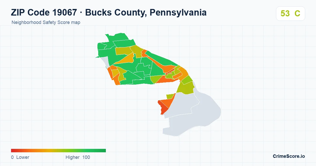ZIP Code 19067 in Bucks County, Pennsylvania neighborhood Safety Score map