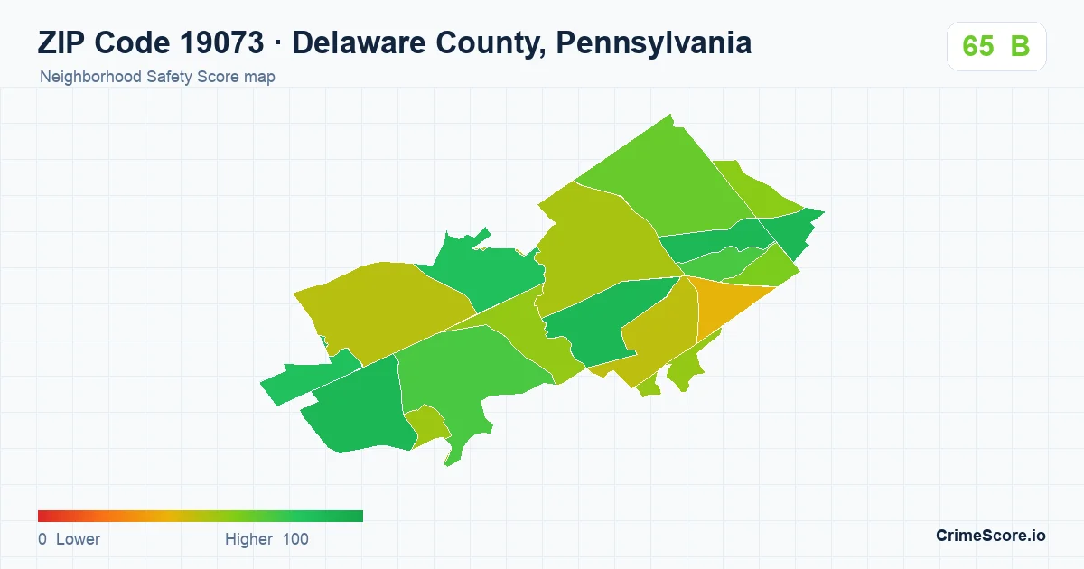 ZIP Code 19073 in Delaware County, Pennsylvania neighborhood Safety Score map