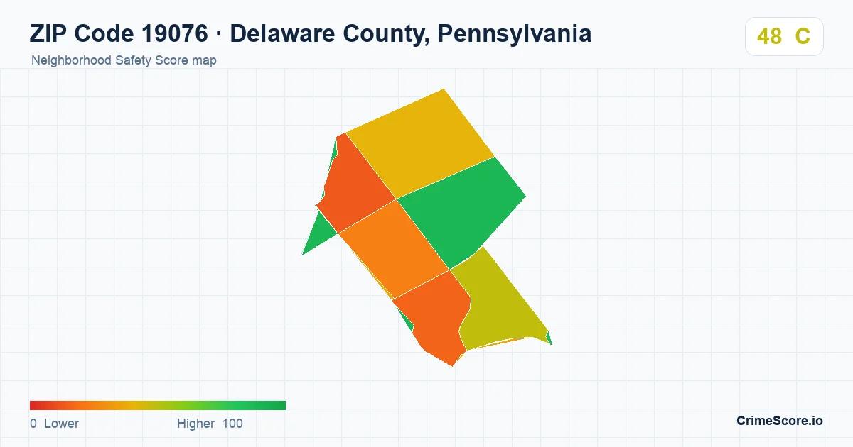 ZIP Code 19076 in Delaware County, Pennsylvania neighborhood Safety Score map