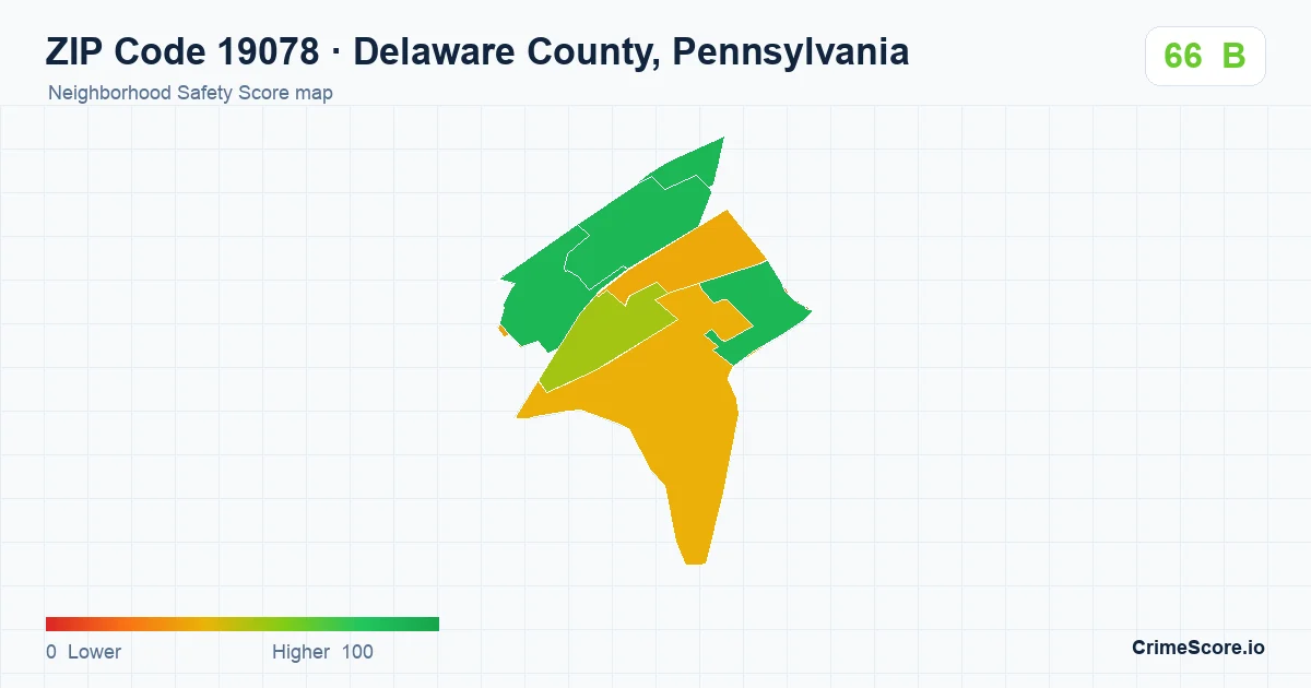 ZIP Code 19078 in Delaware County, Pennsylvania neighborhood Safety Score map