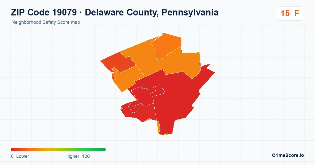 ZIP Code 19079 in Delaware County, Pennsylvania neighborhood Safety Score map